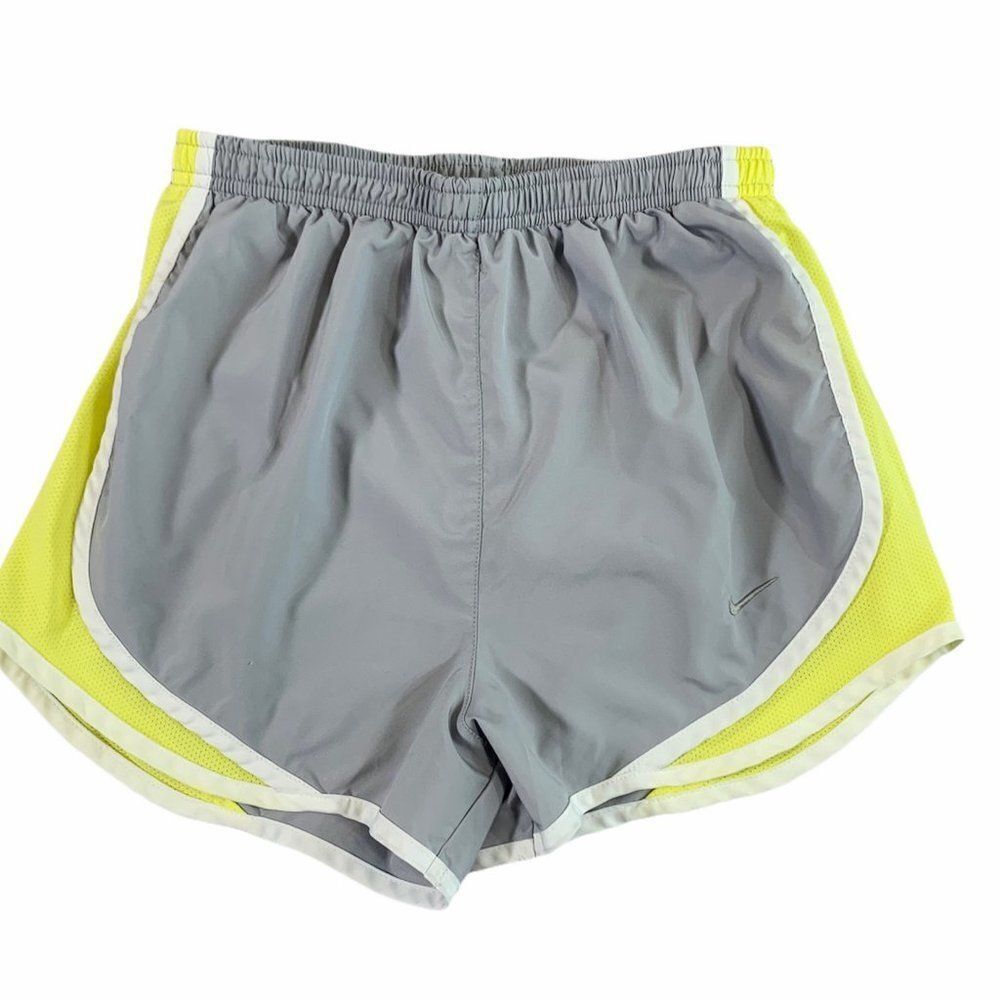 Nike Dri-Fit Tempo Running Shorts Women's Size XS Grey Yellow Athletic Training